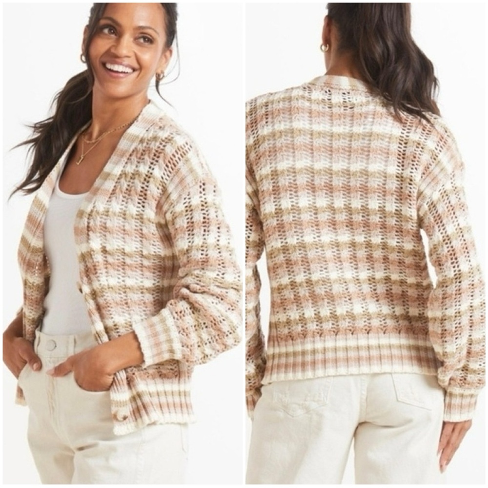 John + Jenn Juliana Striped Knit Cardigan Evereve Neutral Desert Tones Sz S #164